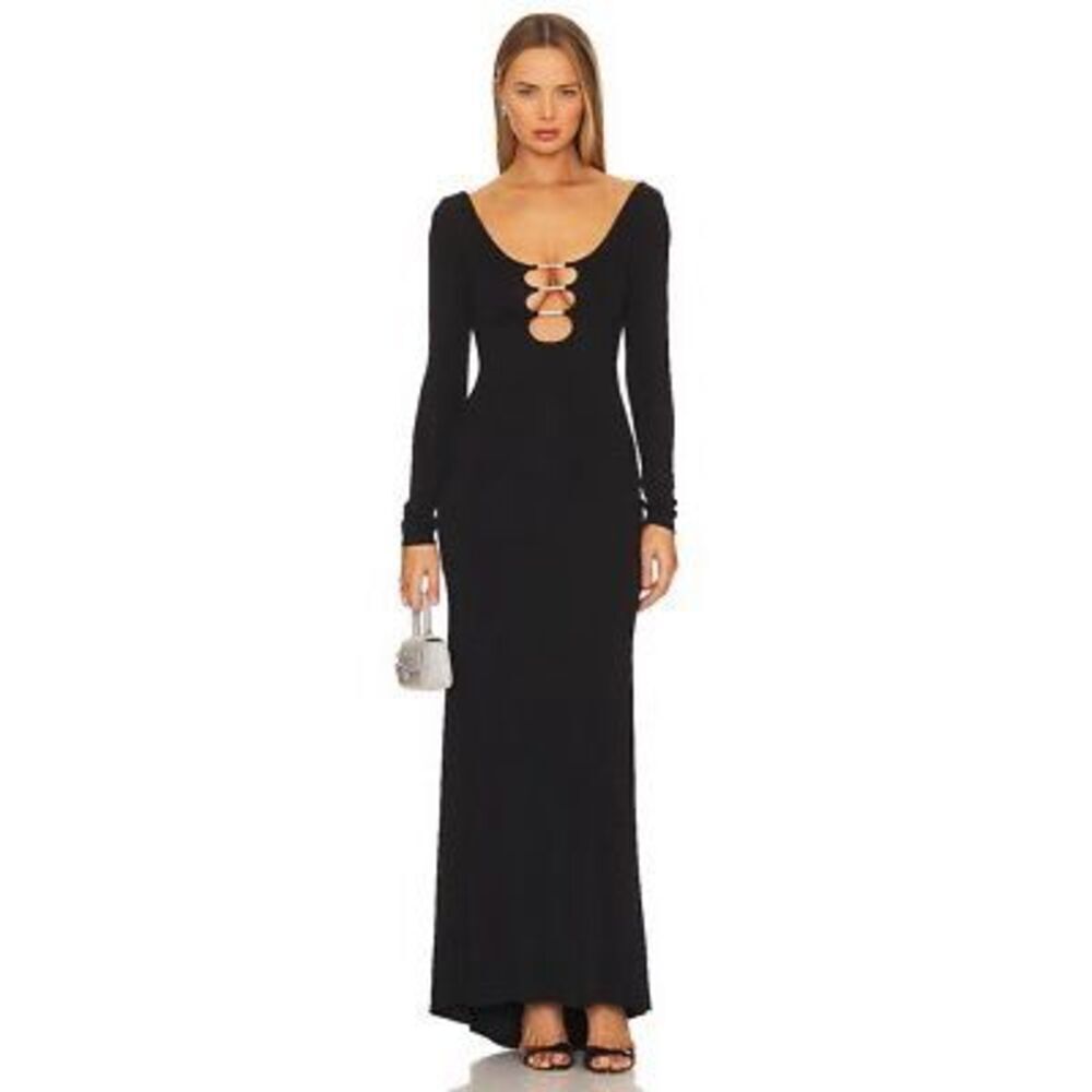 Alice + Olivia Women's Black Kalena Embellished Cutout Maxi Dress Size 14 NWOT